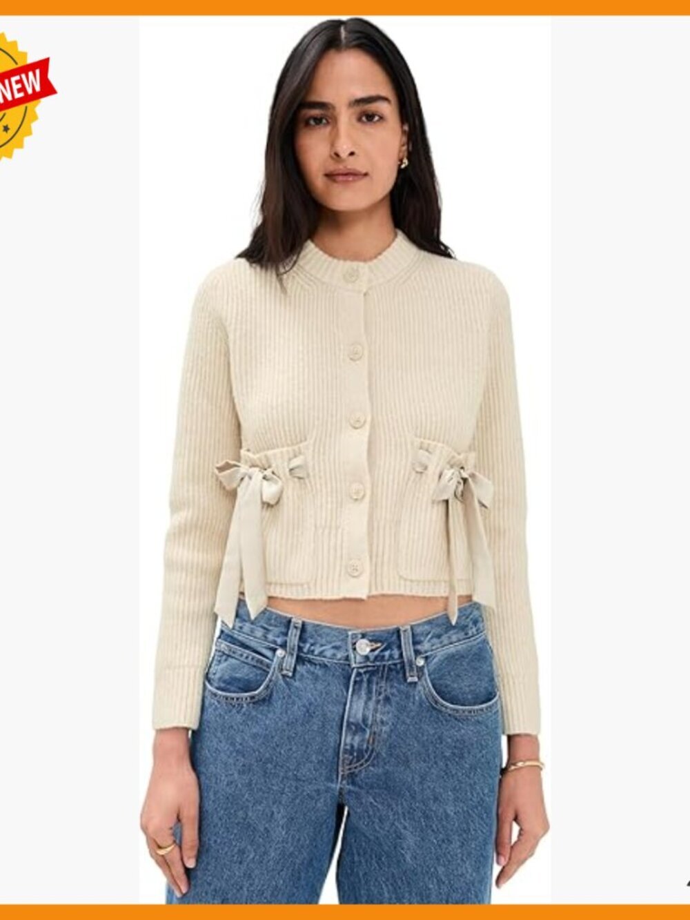 Satin Tie Cardigan Ribbed Knit Button Front Layering Sweater